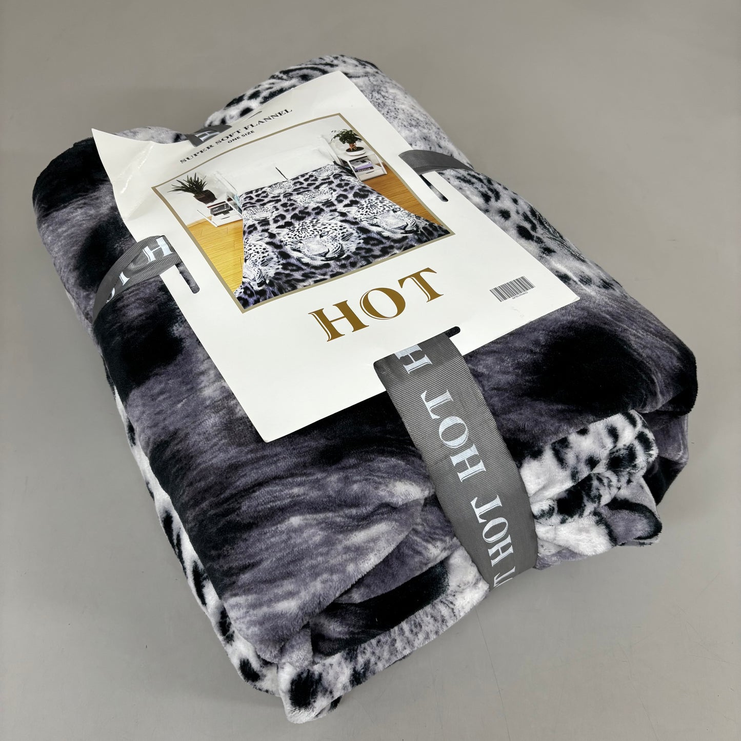 HOT Super Soft Fleece Blanket Snow Leopard Pattern One Size (Full Size) White/Grey