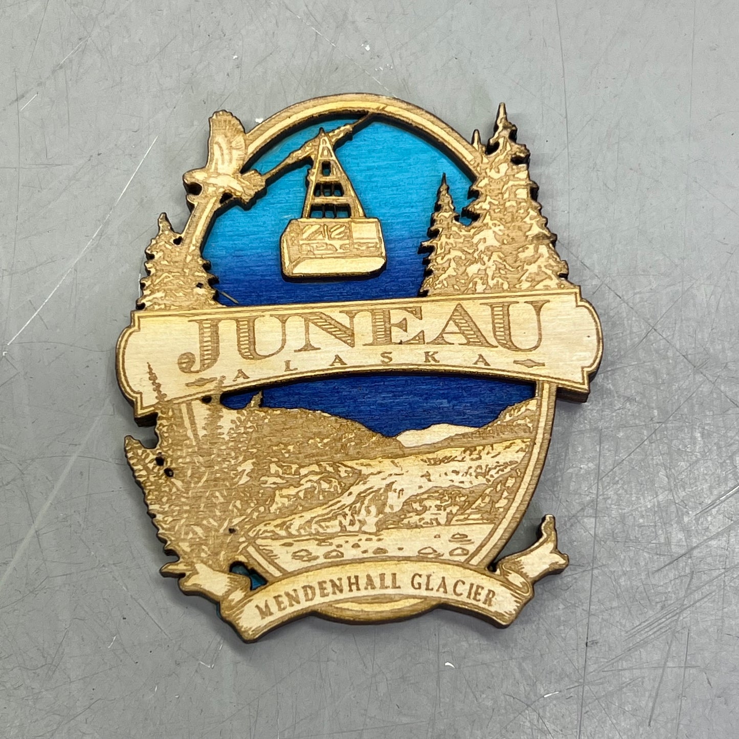 (2 PACK) Mendenhall Glacier Laser Cut Wood Magnet Souvenir JUNEAU, AK Made USA