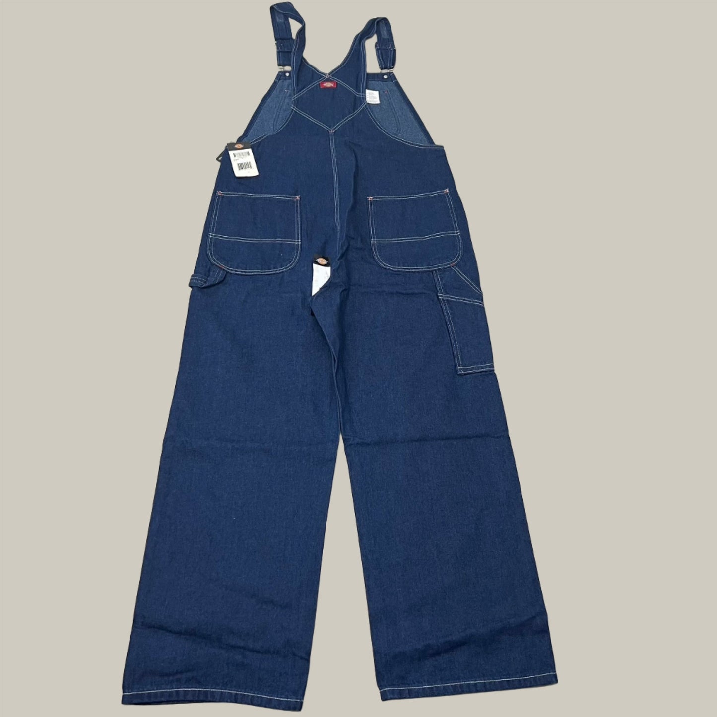 DICKIES Classic High Back Wide Leg Bib Overall Men's 36X34 Rinsed Indigo Blue