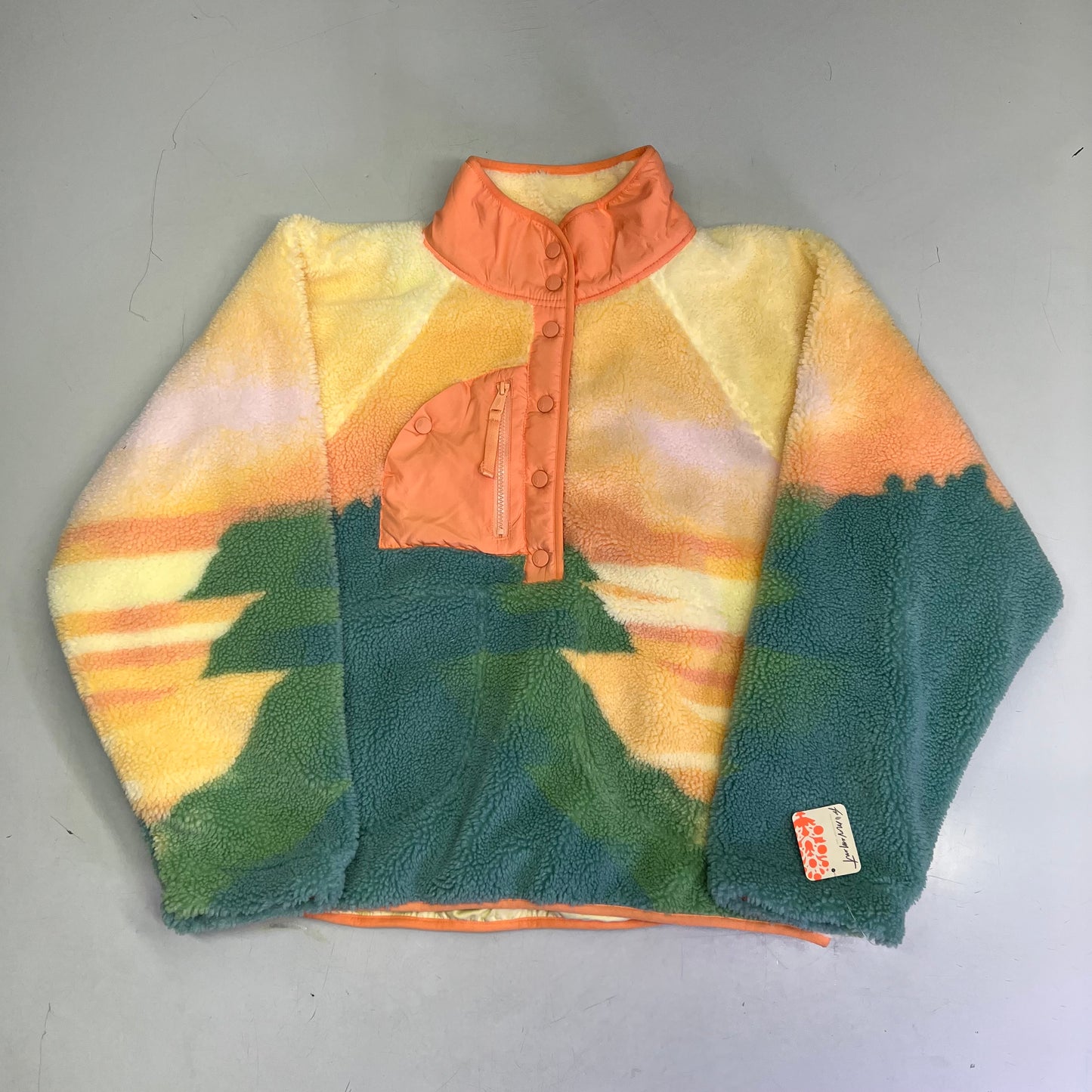 FREE PEOPLE Fluffy Half Button Rocky Ridge Pull Over Women's Sz L Tulip Pink