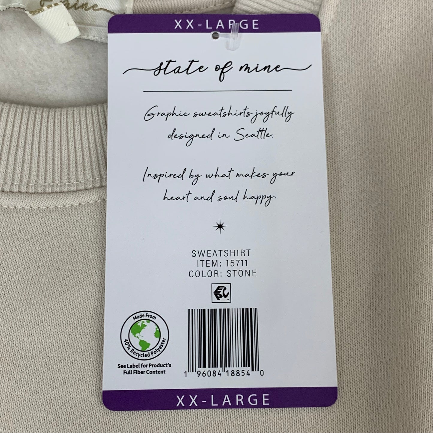 STATE OF MINE Women's Texas Lone Star State Sweatshirt Sz-XXLarge Stone 15711