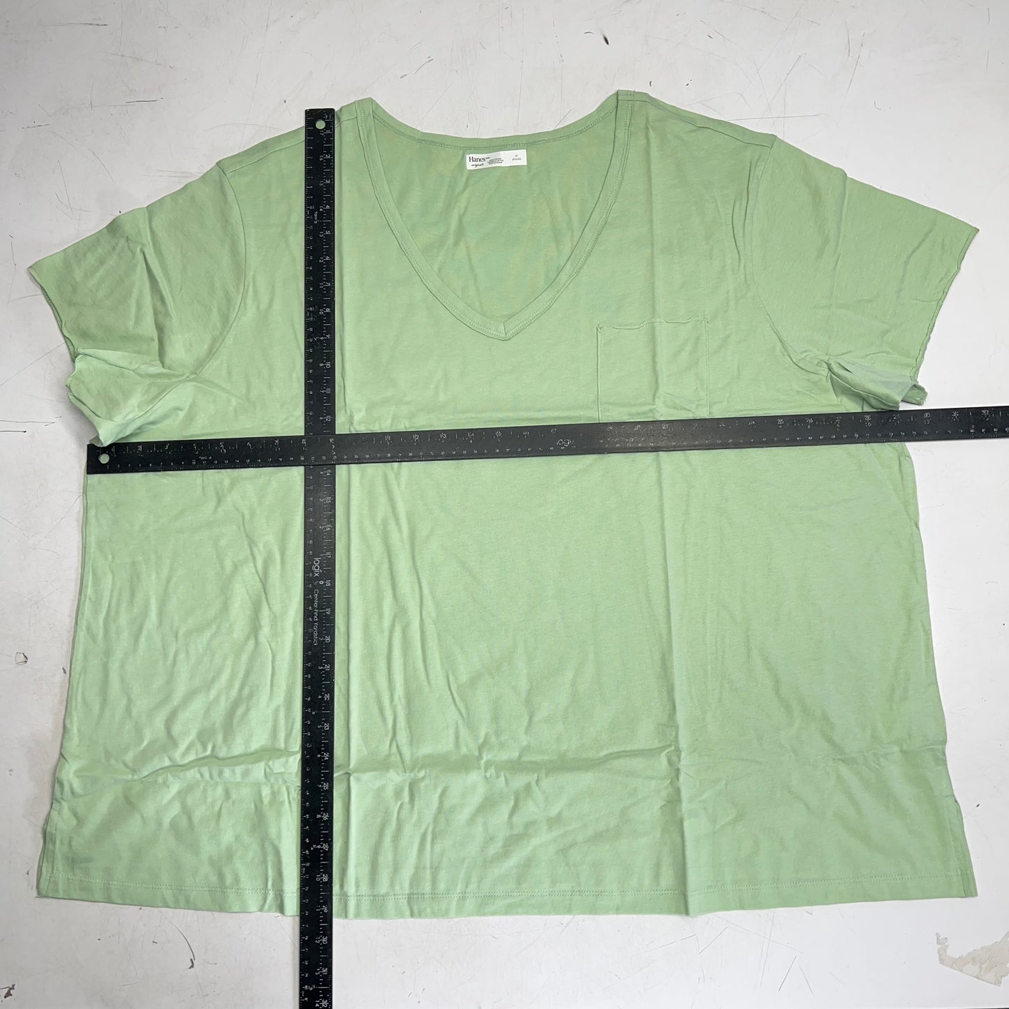 HANES Originals V Neck Tee Shirt W/ Chest Pocket Women's Sz 3X Butter Mint