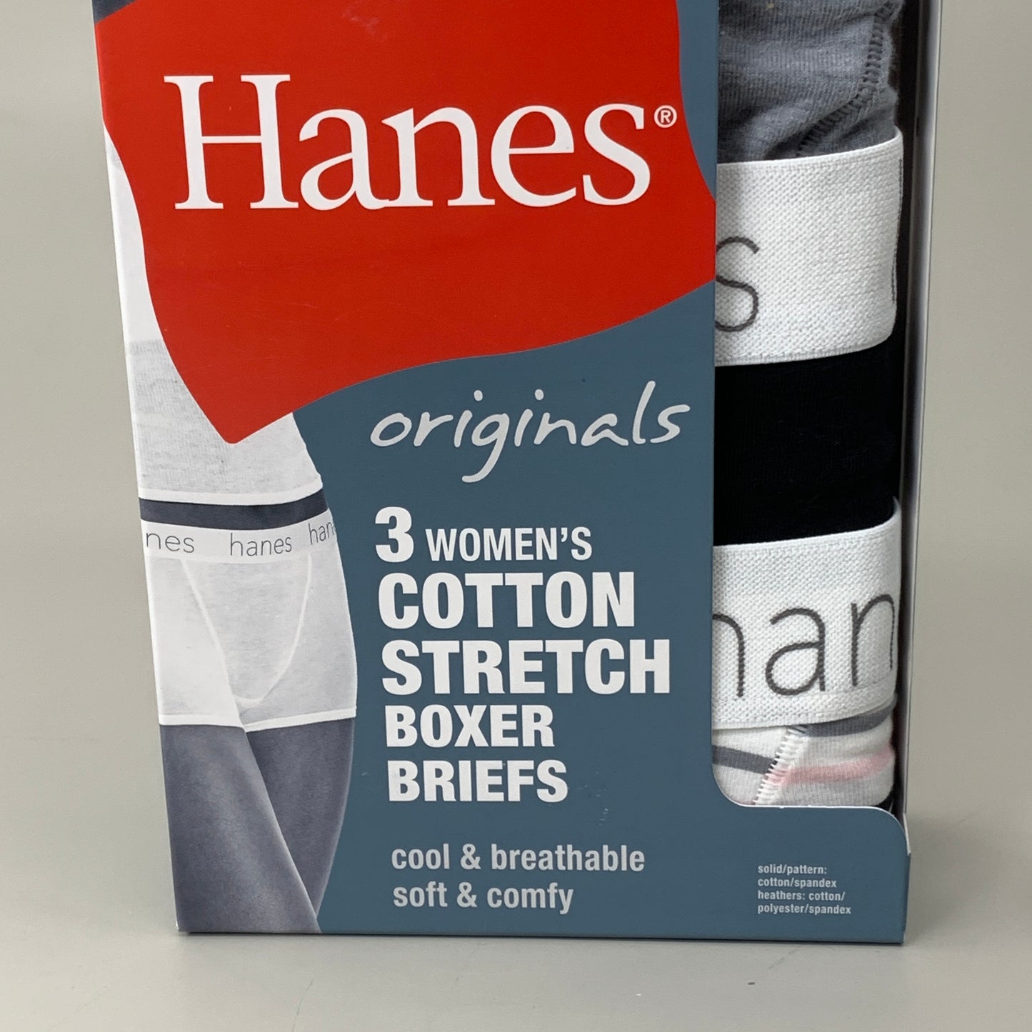 HANES 3 PACK!! Originals Women's Breathable Cotton Boxer Briefs Underwear Sz S Black/Heather/Stripe 45OUBB