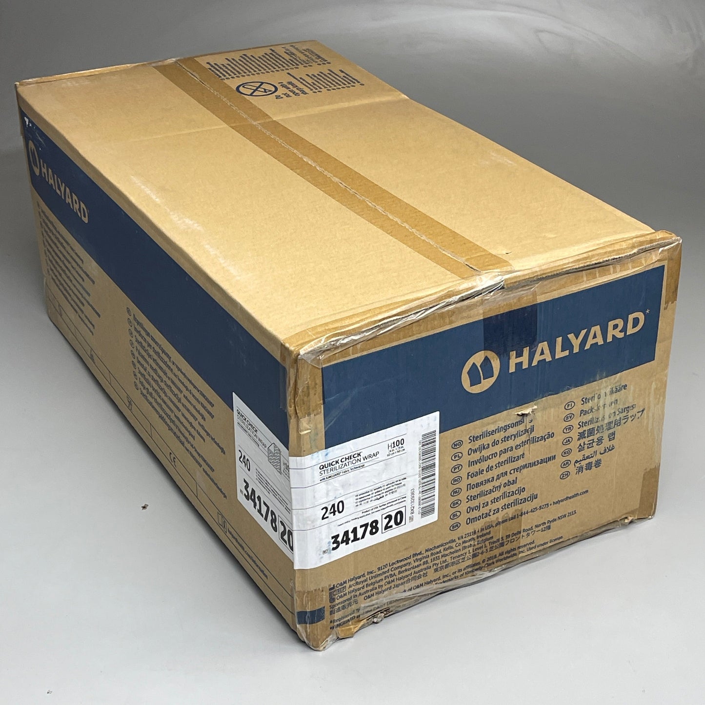 HALYARD 240-PACK! Quick Check Sterilization Wrap H100 24" x 24" Light Blue 34178