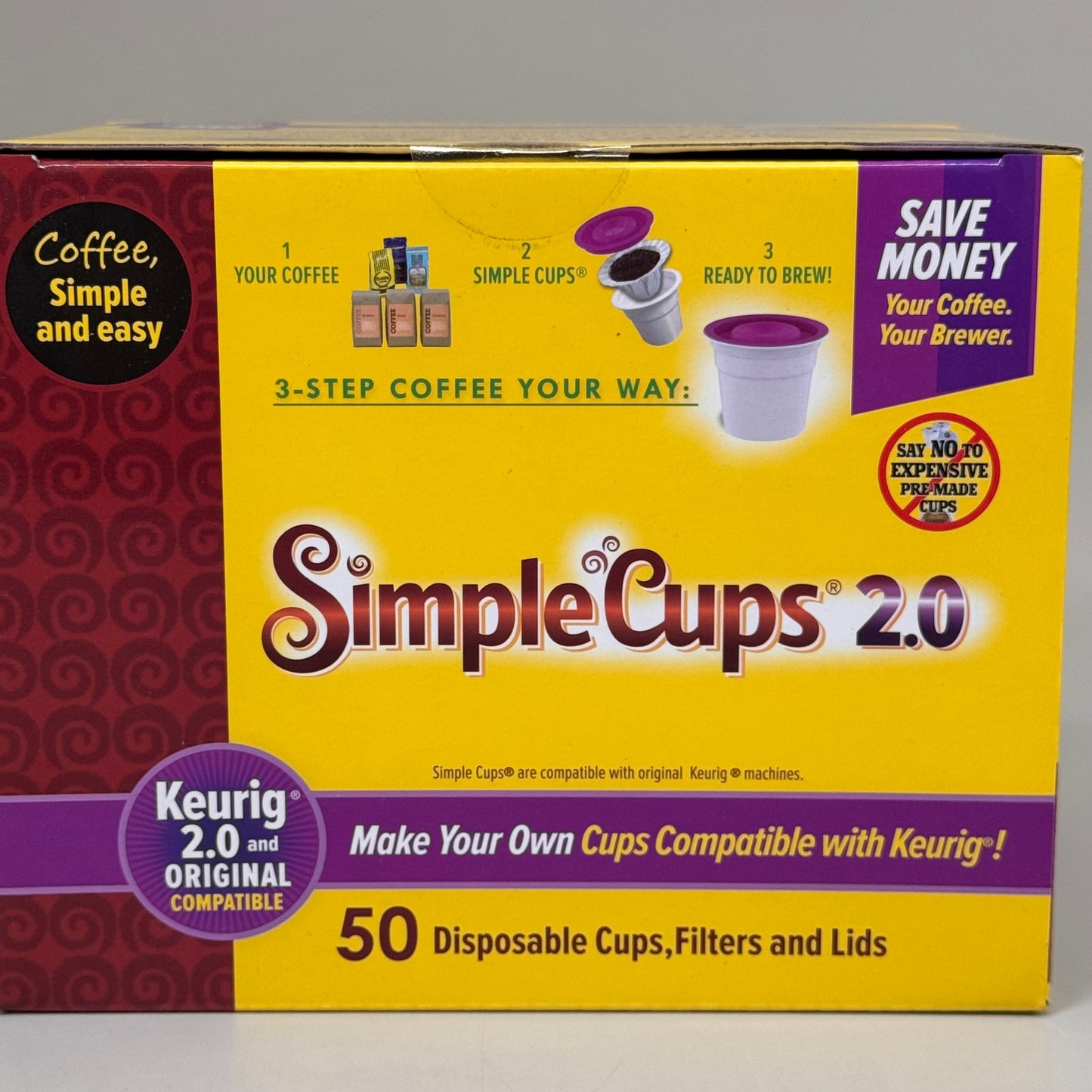 SIMPLE CUPS 2.0 Disposable Reusable Coffee Cups for Brewers For Keurig 50 Cups