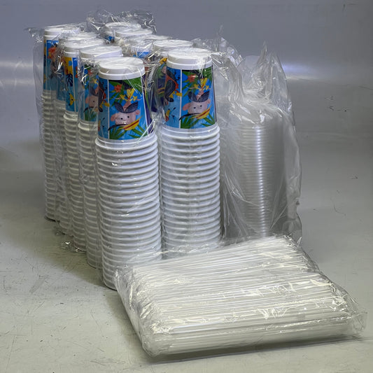 FAMILY HOSPITALITY (250 Cups) Kids' 12 oz. Cup Kits "Adventure" Theme Clear Plastic 500V-ADV