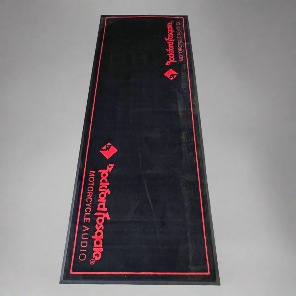 ROCKFORD FOSGATE Branded Motorcycle Audio Commercial Rug  117" x 43" Red/Black