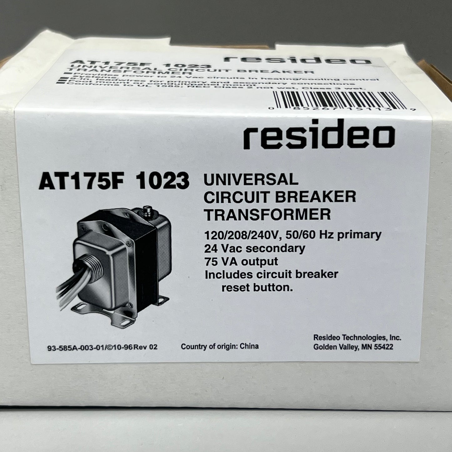 RESIDEO Universal Breaker Transformers Plate or Panel Mounted 120/208/240 Vac 9 in. AT15OF