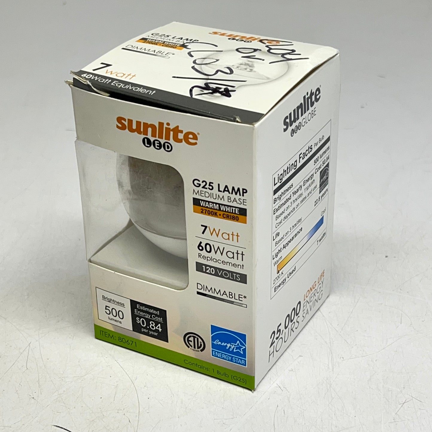 ZA@ SUNLITE (2 PACK) Led Dimmable Globe Light Bulb G25 E26 120V Clear/2700K  80671 (New Other)