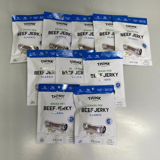 ZA@ THINK (10 PACK) Gluten Free Grass Fed Classic Flavor Beef Jerky 1 Oz BB 12/26 J