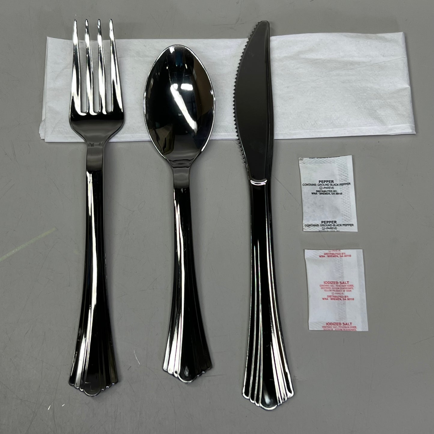 ZA@ WNA (250 PACK) Cutlery Reflections Wrapped Stainless Steel Look Heavy Weight Plastic Chrome KHRF63521