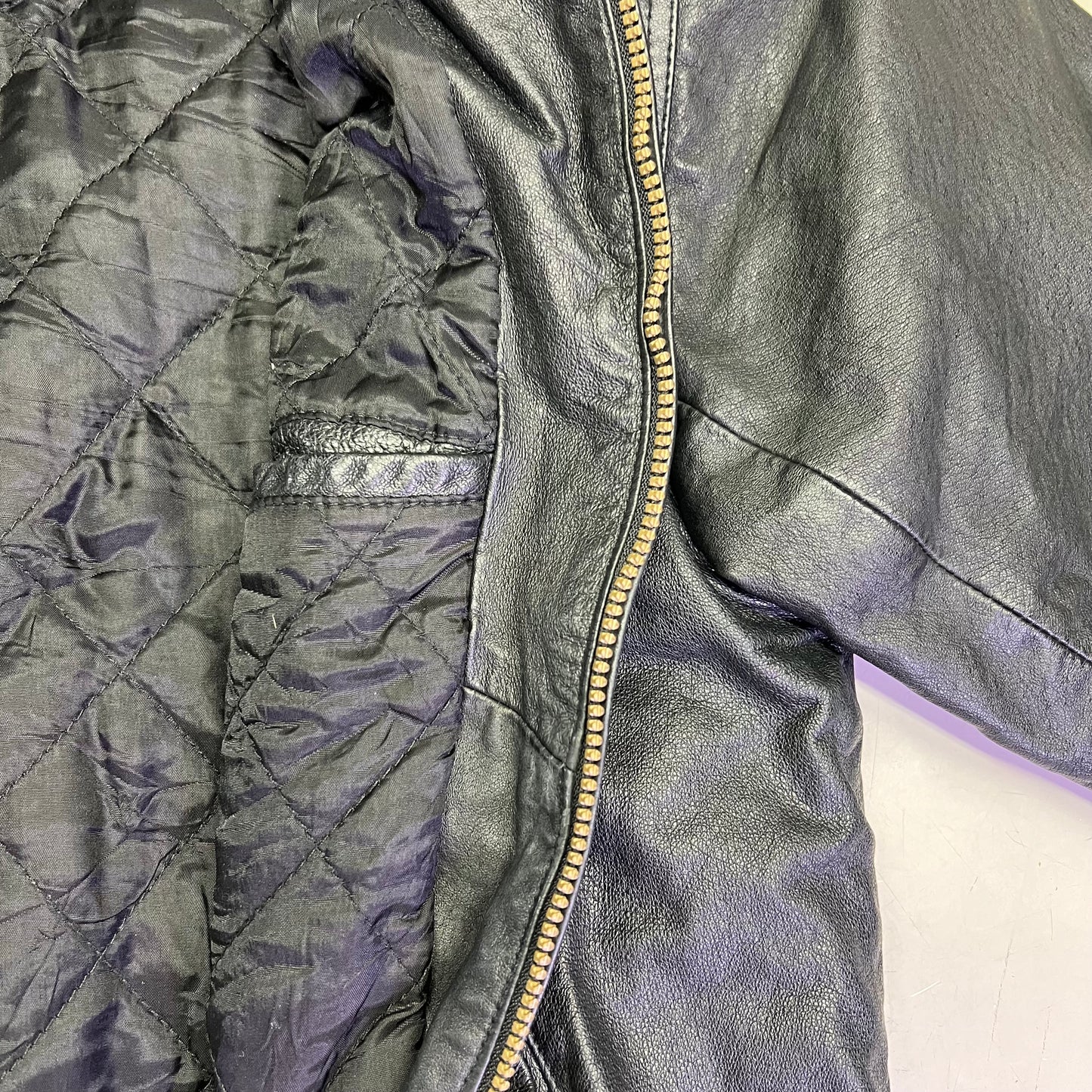 NEW ORDEDR Authentic Leather Jacket Full Zip Men's Sz L Black (Pre-Owned)