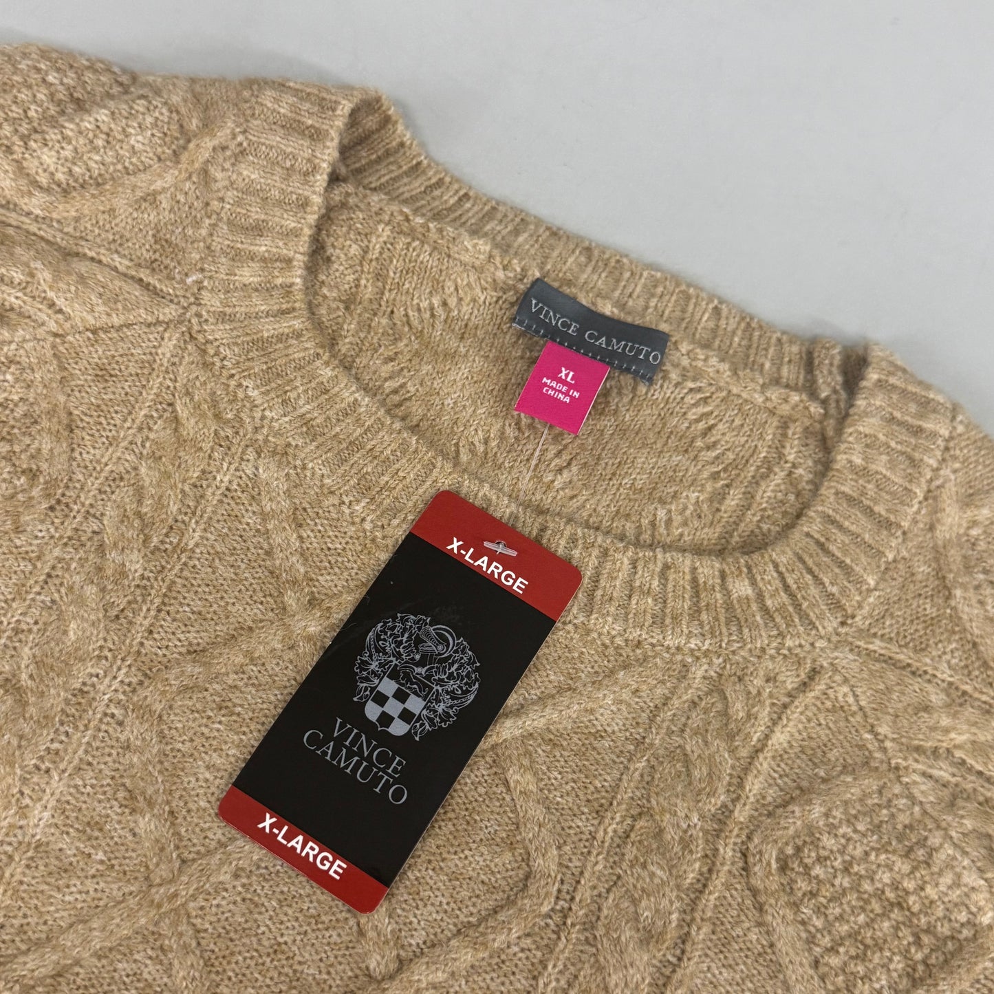 VINCE CAMUTO Cable Knit Sweater Women's Sz-XL Latte Heather SC2895