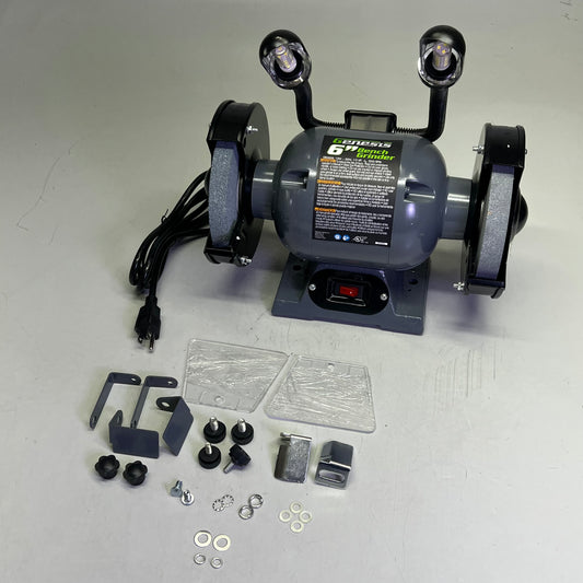 GENESIS Bench Grinder W/ Dual Flexible Lights & Eye Shield 1/2 HP Grey GBG600
