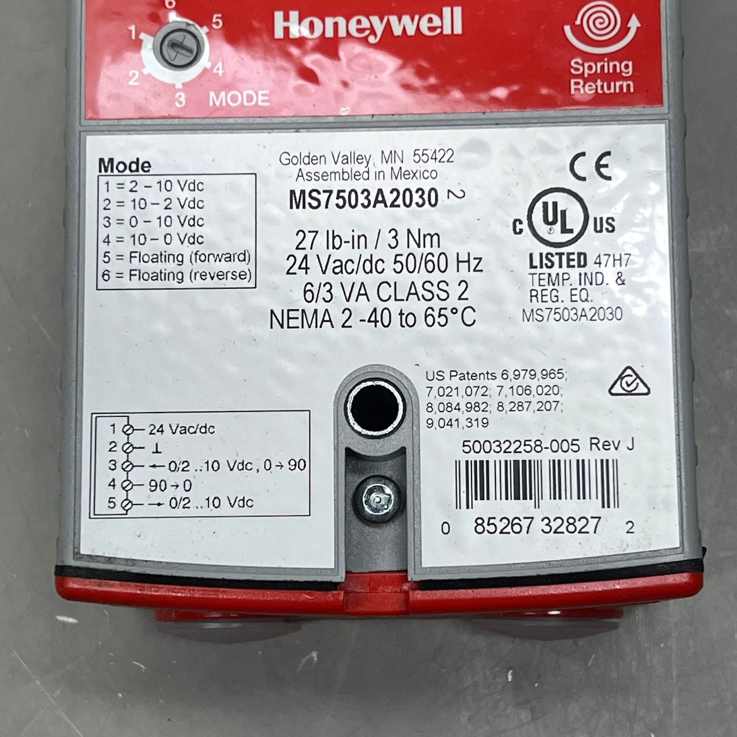 HONEY WELL Direct Coupled Actuator 3 Nm Spring Return  24 VAC MS7503A2030