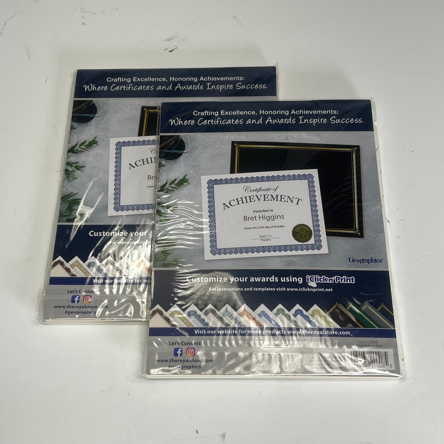 ZA@ GEOGRAPHICS  (2 PACK, 50 SHEETS EACH) Certificates  8.5"x11" Blue/Off White 20008E