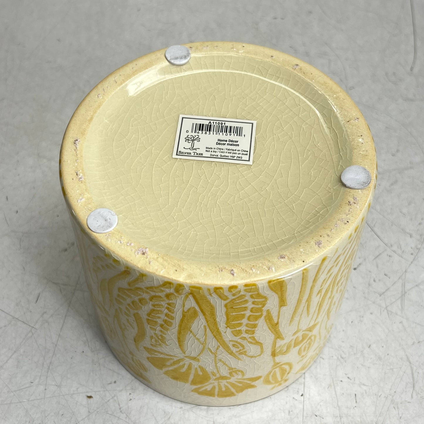SILVER TREE Ceramic Crackle Glaze Plant Pot 5" x 5" Yellow Floral Design A11091