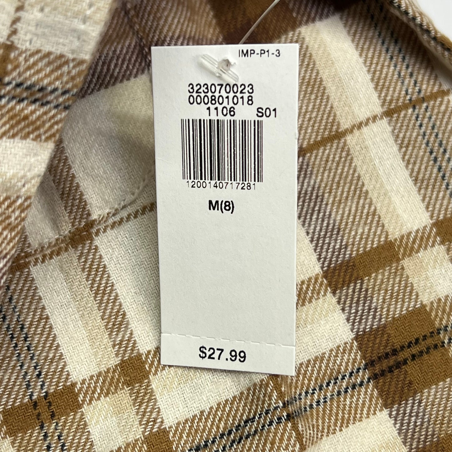 OLD NAVY Long-Sleeve Pocket Plaid Flannel Shirt Boy's Sz M White/Burnt Orange