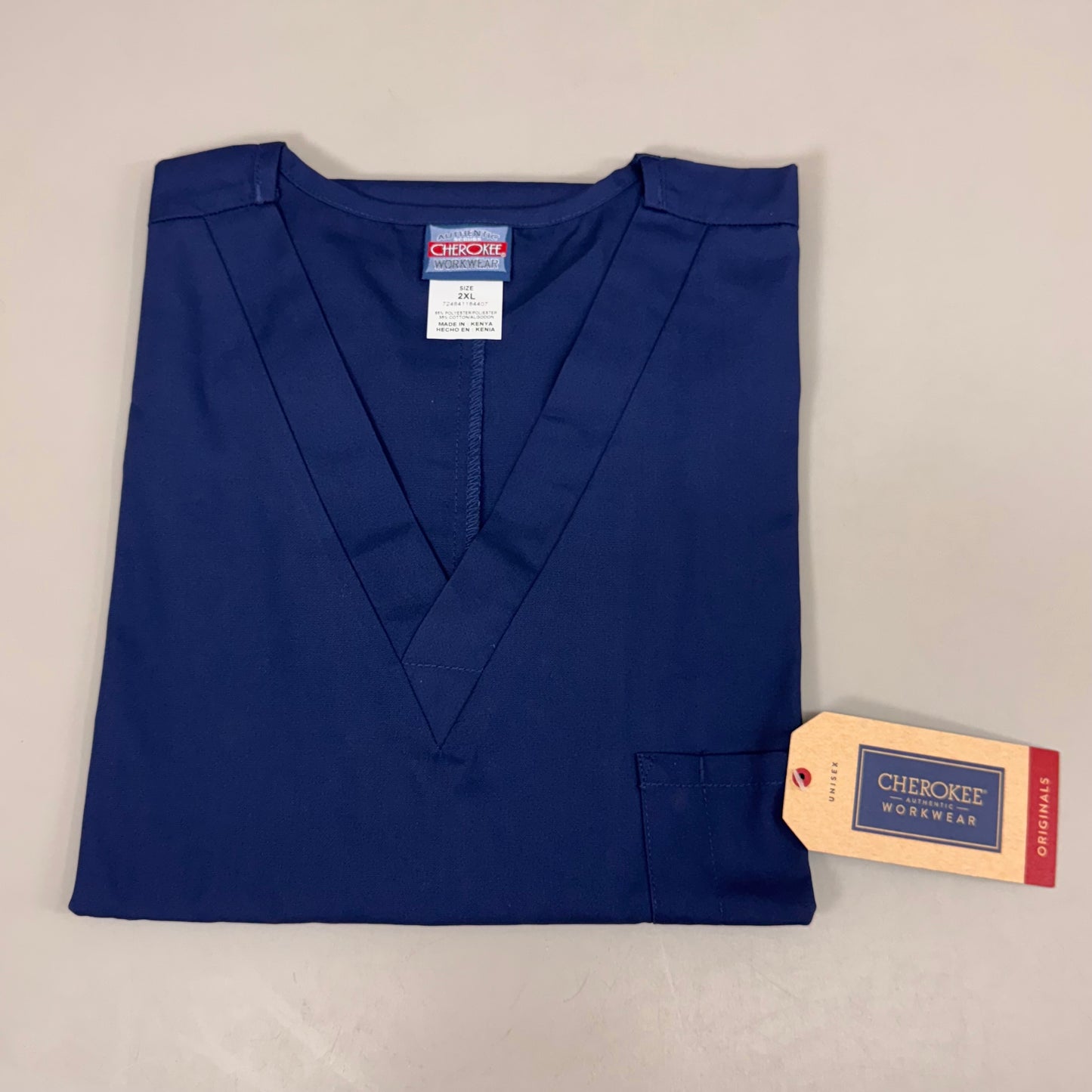 CHEROKEE (2 PACK) V-Neck Single Pocket Scrubs Top Unisex SZ 2XL Navy 4777 NAVW