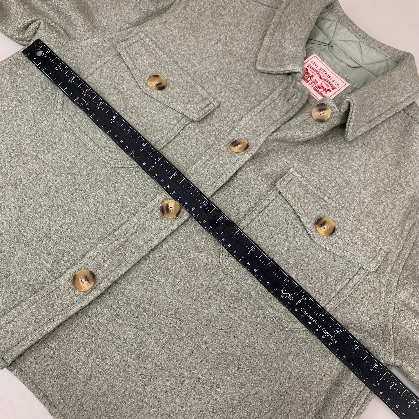 LEVI'S Front Button Cropped Jacket W/ Laydown Collar Women's Large Tea Green 595450040