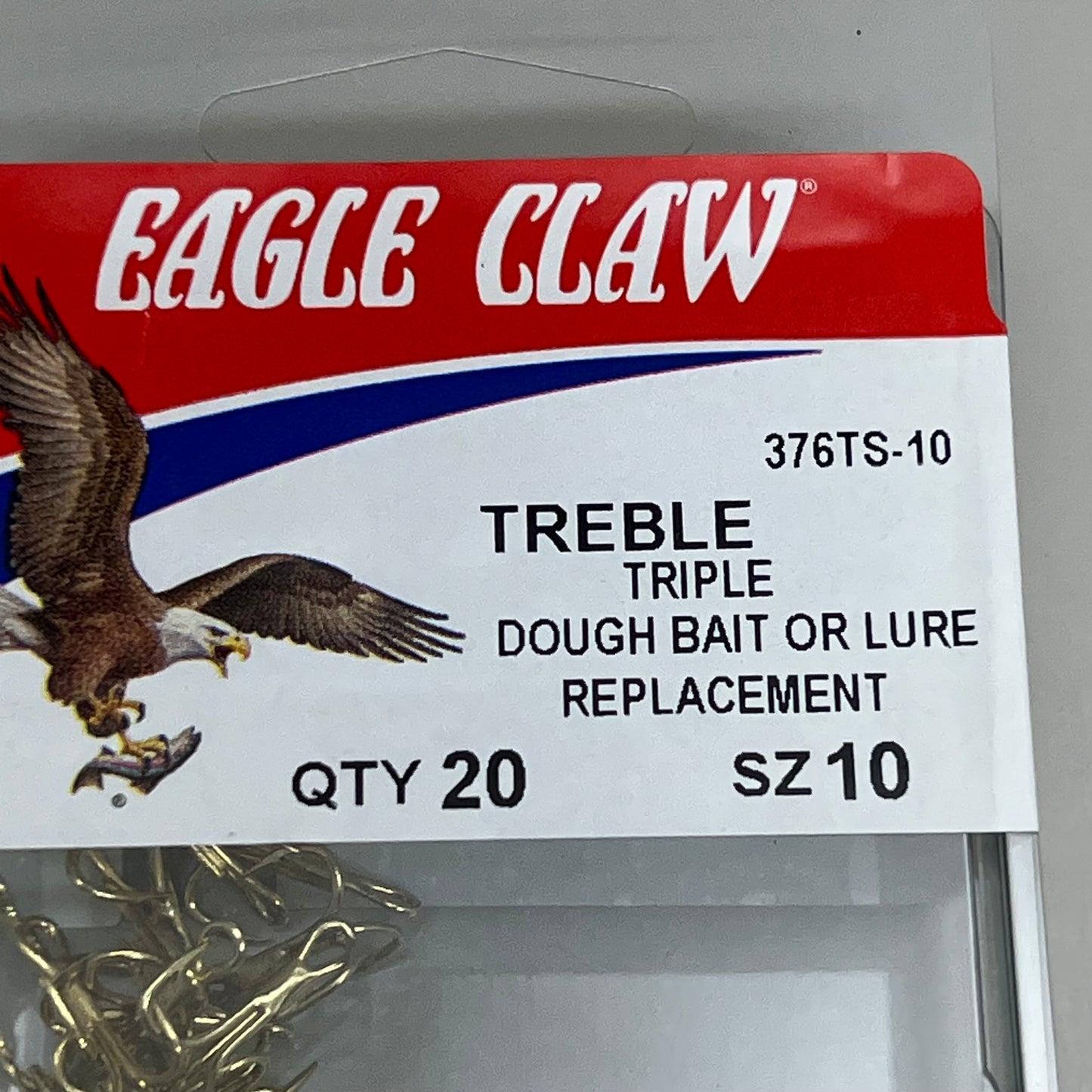 EAGLE CLAW (5 PACK) Treble Hook Dough Bait or Lure Repla Gold #10 20pc 376TS-10