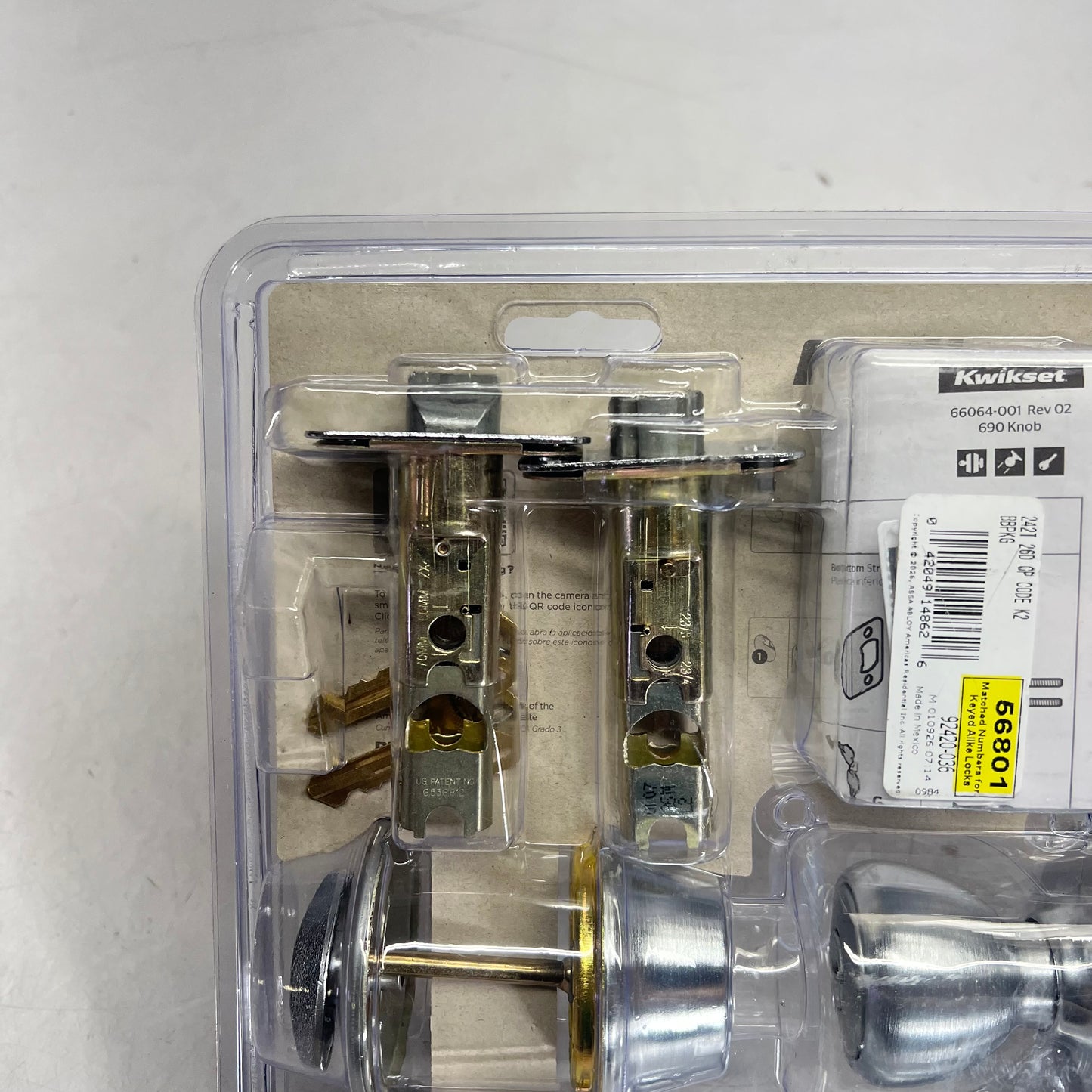 KWIKSET Tylo 400 Knobs & 660 Single Cylinder Deadbolts Satin Chrome 92420-036