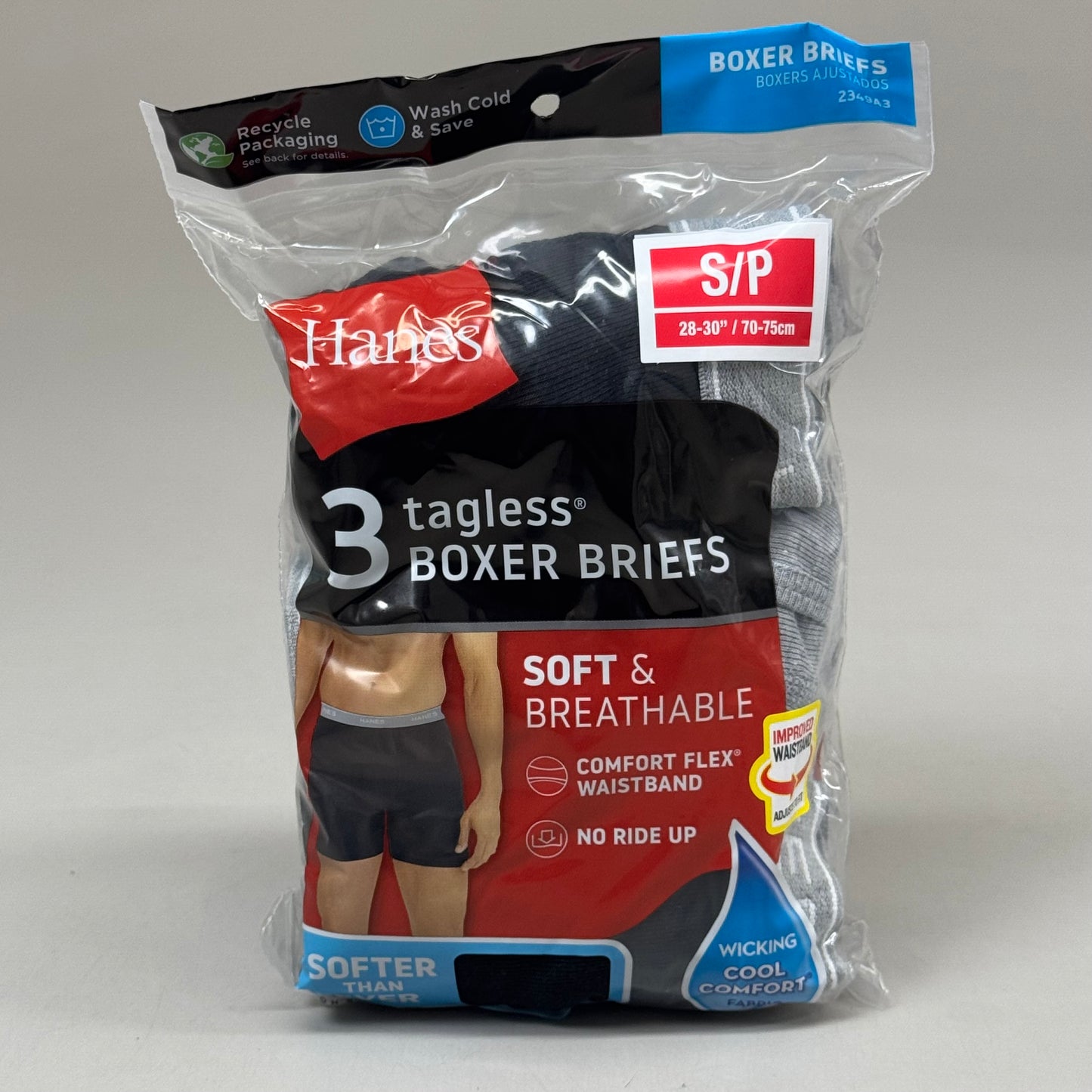 HANES (3 PACK!) Men's Cool Comfort Boxer Briefs Sz S/P 28-30" Black/Grey 2349A3