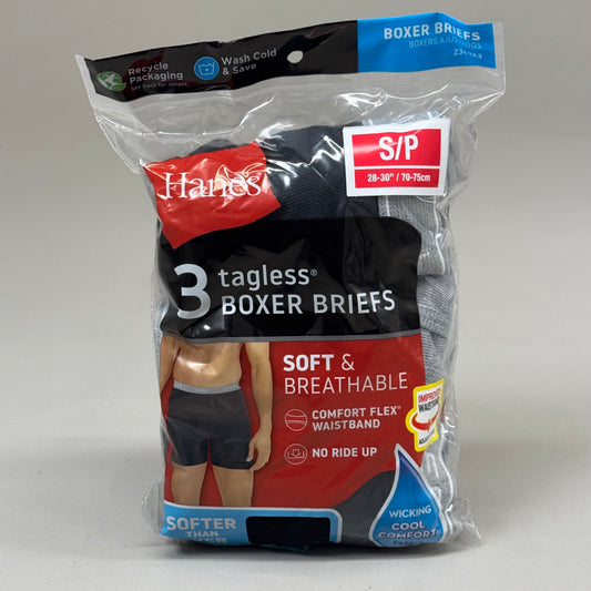 HANES (3 PACK!) Men's Cool Comfort Boxer Briefs Sz S/P 28-30" Black/Grey 2349A3