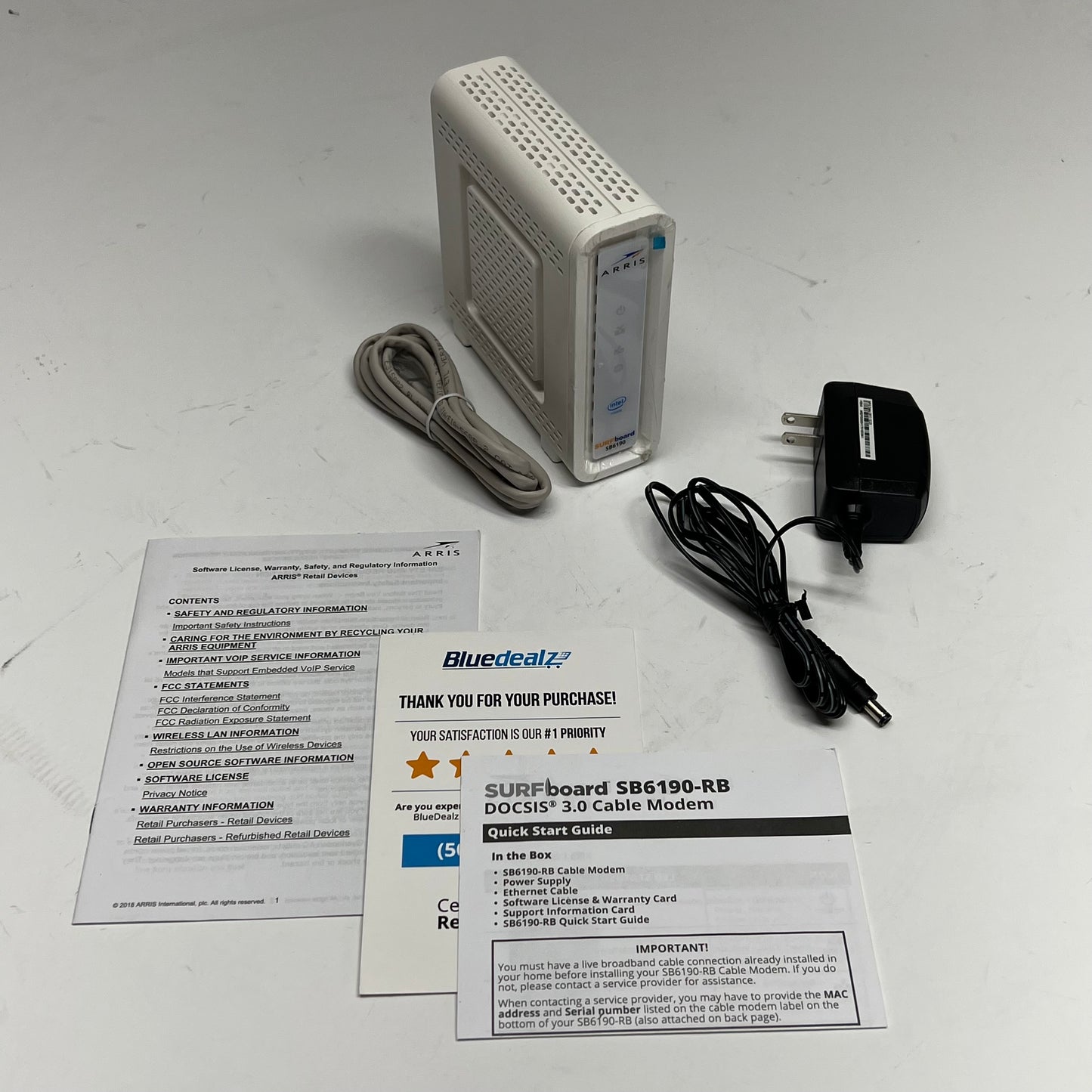 ARRIS Refurbished Unit Docsis 3.0 Surfboard Modem  1.4 GPBS White SB6190-RB