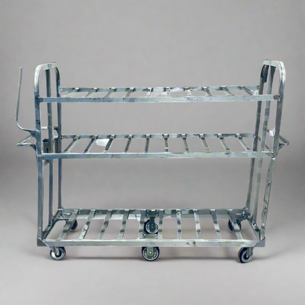 ZA@ NATIONAL CART Aluminum Custom Pick Carts, 3 Shelf Cart AL-CPC-2566 Sz 59”Hx70.5”Lx25”W (AS-AS, Damaged) A