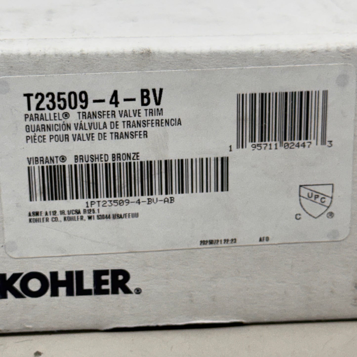 KOHLER Parallel Transfer Valve Trim Vibrant Brushed Bronze T23509-4-BV