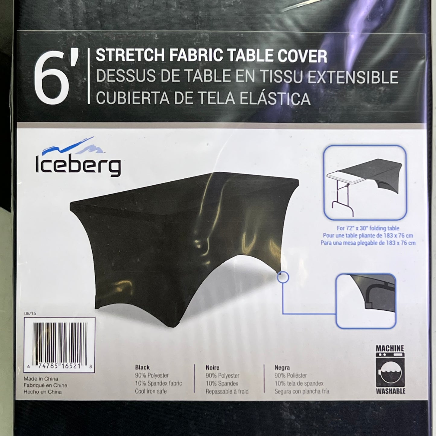 ICEBERG 6' Stretch Fabric Table Cover for 72" x 30", Black