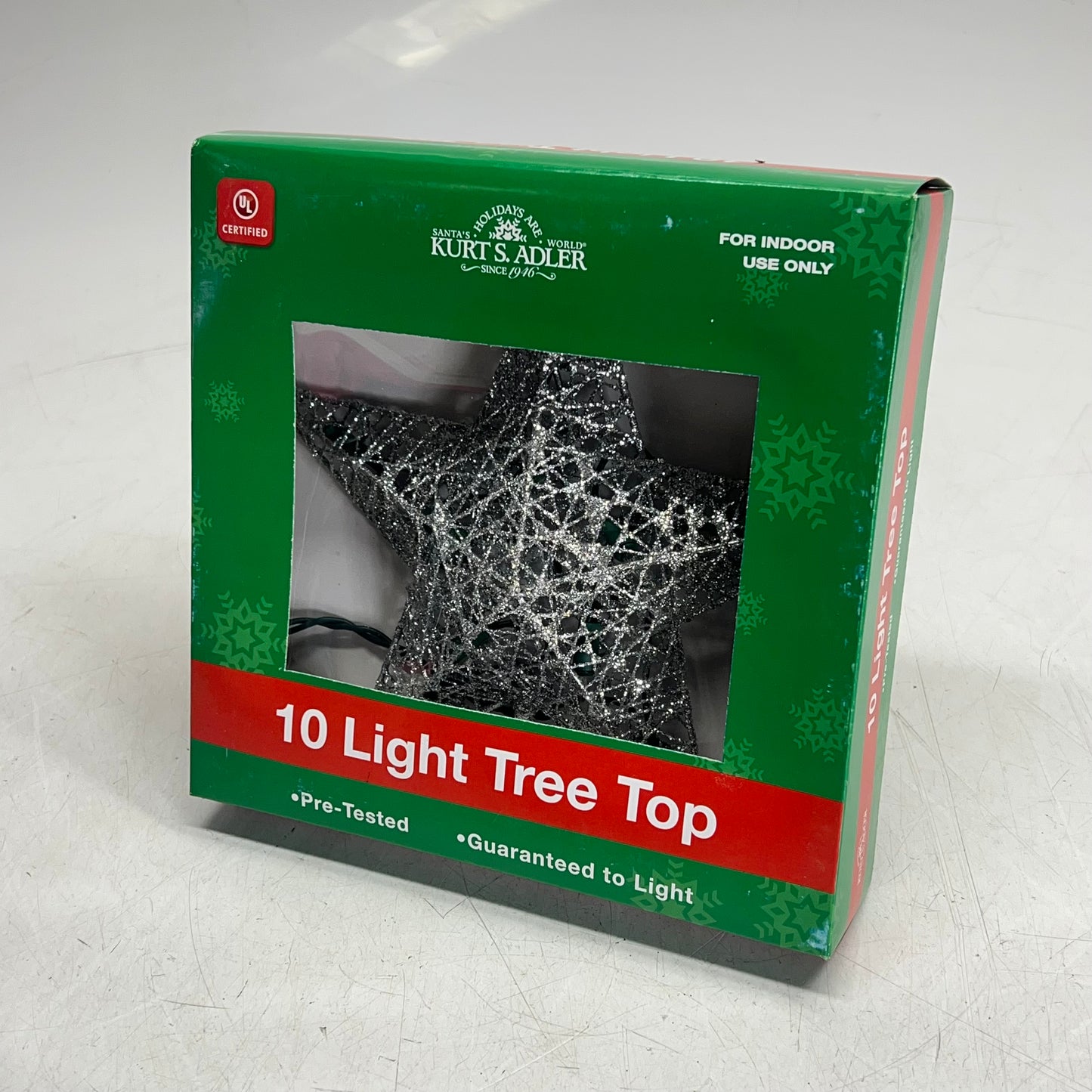 KURT S ADLER Wire Star Tree Topper Christmas Decor 9" 10 Light Silver UL0131S