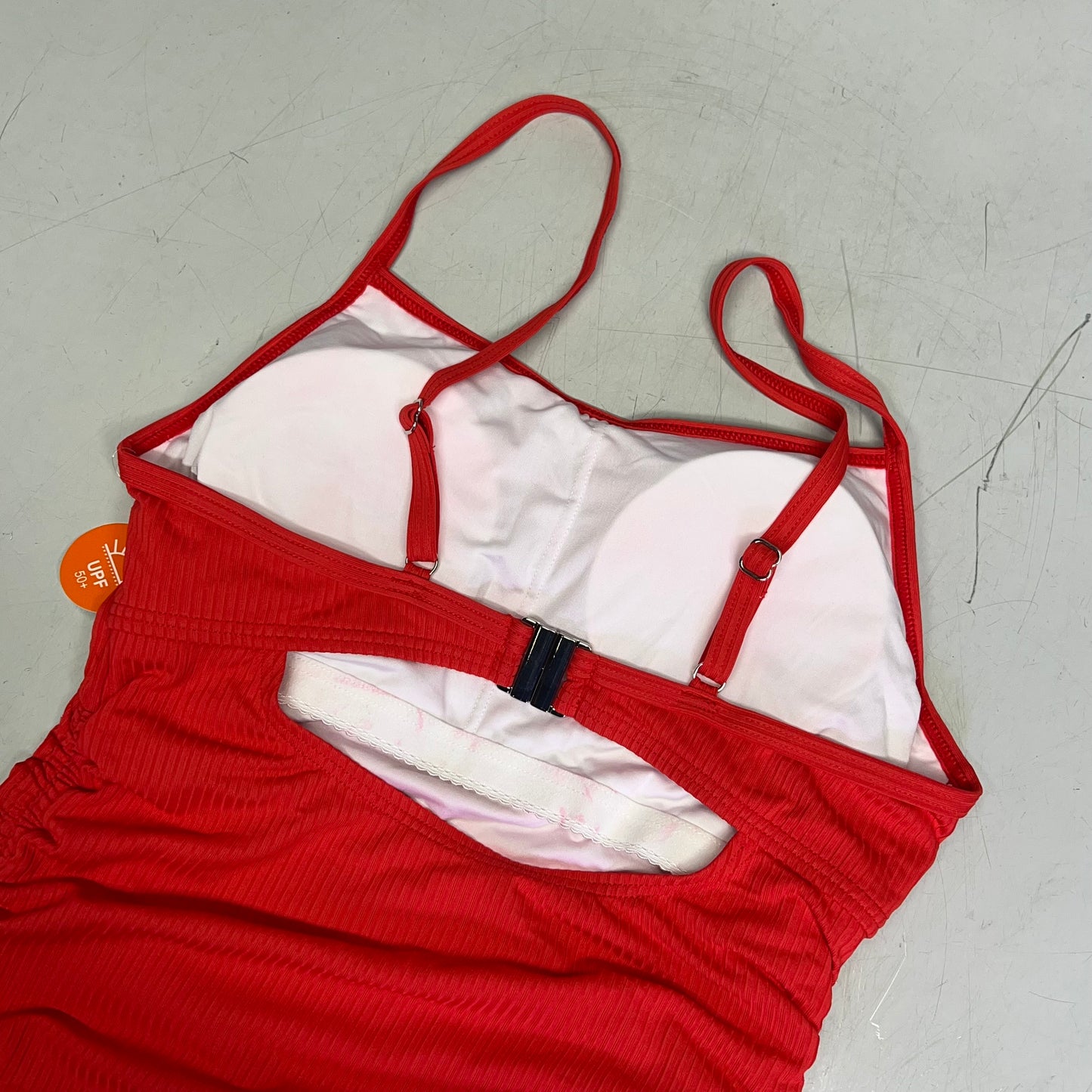 CHARMO Ribbed Adjust Drawstring Long Torso One Piece Swimsuit Women's Sz S Red