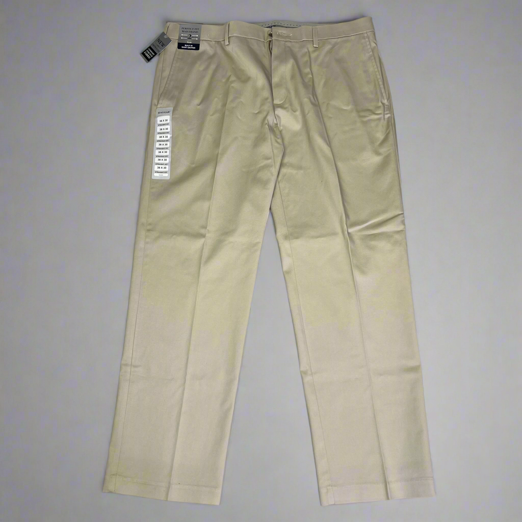 HAGGAR Iron Free Comfort Waistband Pant Straight Men's Sz 38Wx30L Khaki HC71000