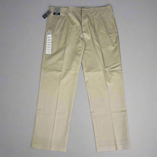 HAGGAR Iron Free Comfort Waistband Pant Straight Men's Sz 38Wx30L Khaki HC71000