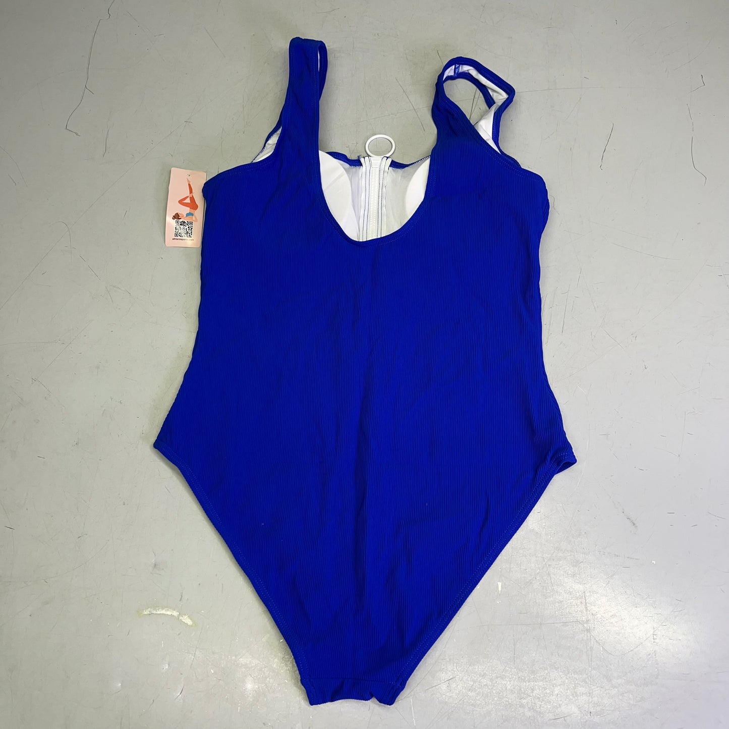 CHARMO Square Neck Half Zip One Piece Swimsuit Women's Sz L Bright Blue/White