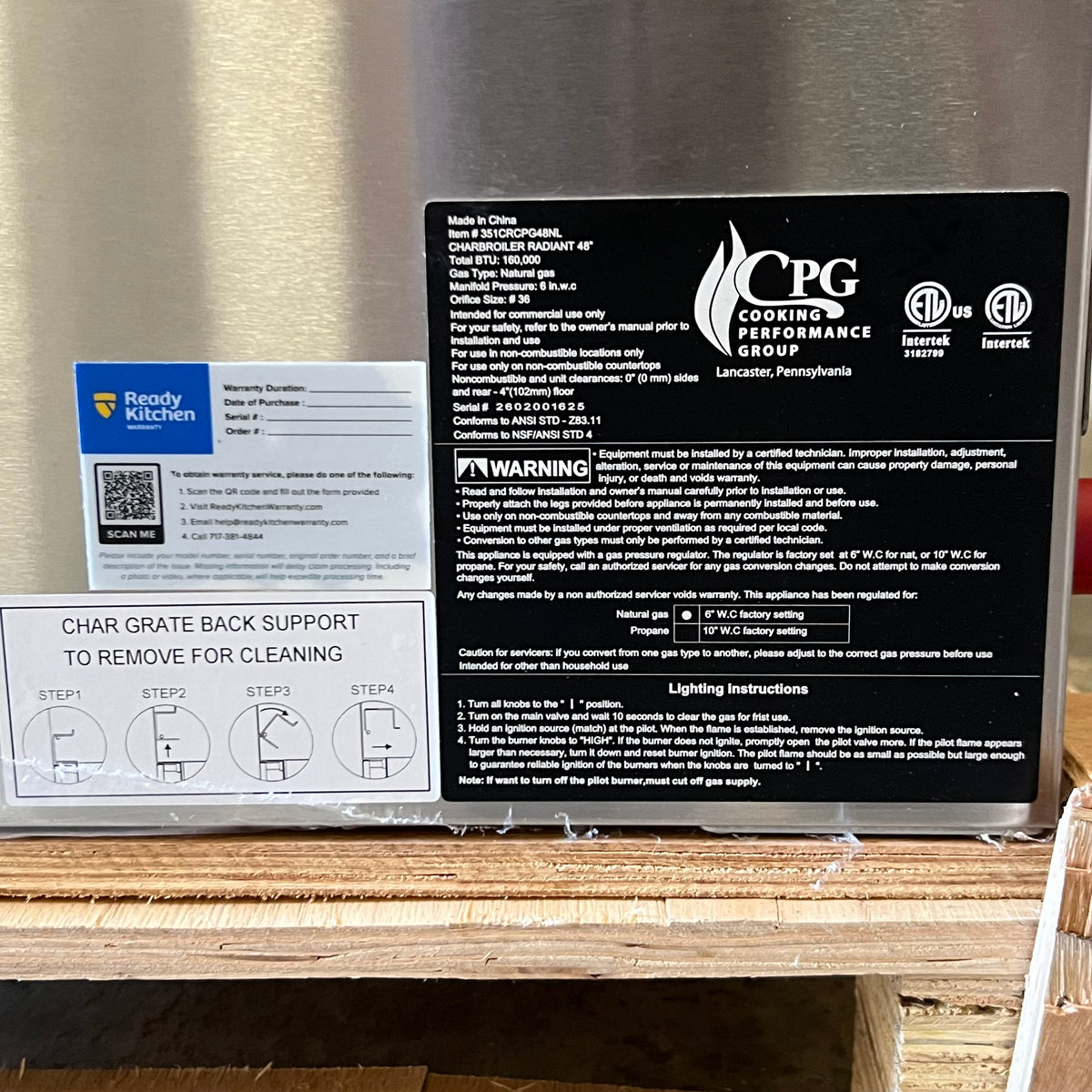 CPG Cooking Performance Group 48" Radiant Charbroiler 160,000 BTU 4 Burner Natural Gas 351CRCPG48NL