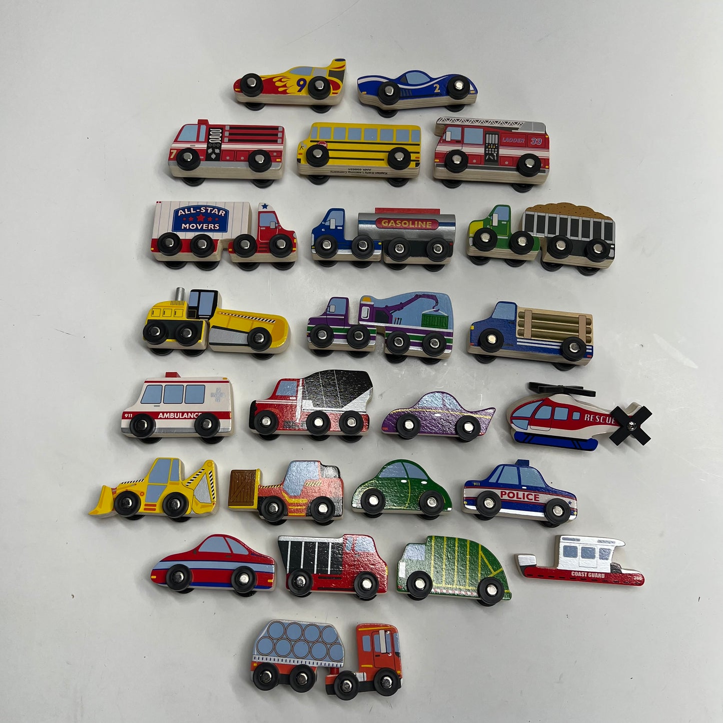 KAPLAN Wooden Assorted Transportation Set Cars, Trucks, & More 24 Piece 30981