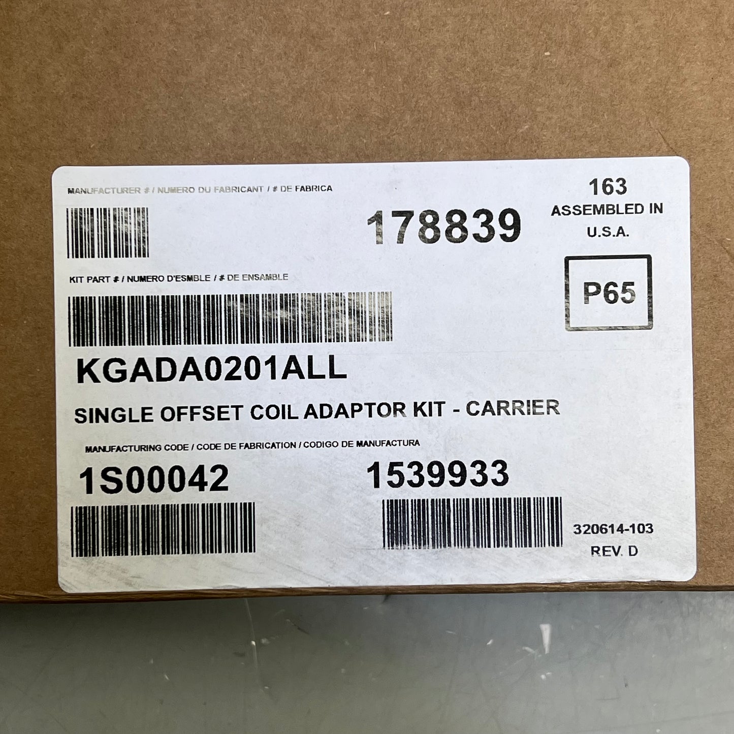 CARRIER Single Offset Coil Adapter Kit Fits Bryant, Payne & Carrier KGADA0201ALL