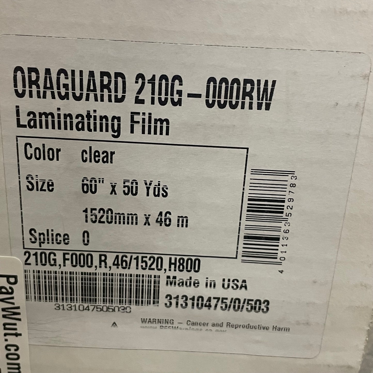 ORAFOL Oragaurd Laminating Film Gloss Clear 60"X50Yds 2.5 Mil Thick 210G-000RW