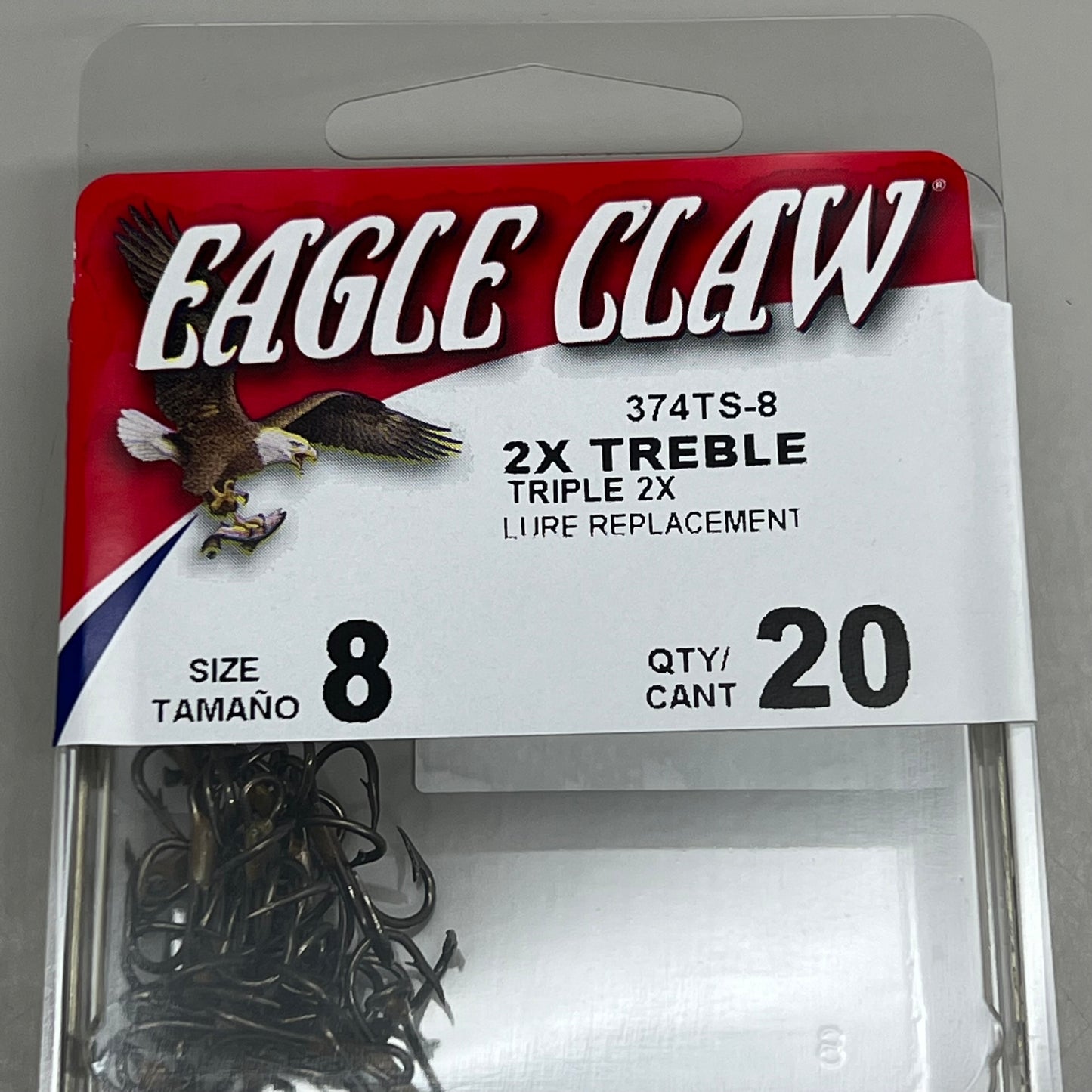 EAGLE CLAW (5 PACK) Curved Point 2X Treble Lure Repla Bronze #8 20 pc 374TS-8