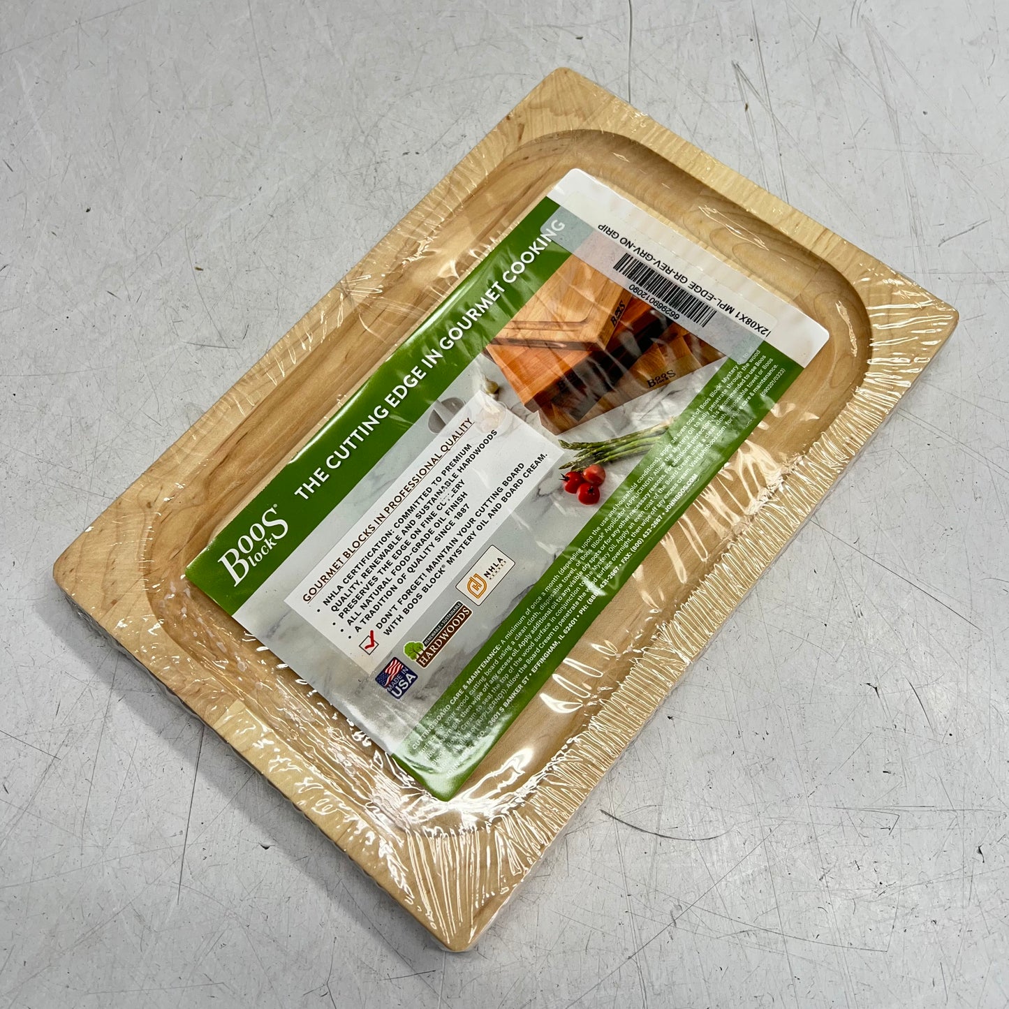 JOHN BOOS Cutting Board Thick Edge Grain Grooved 16"W X 10"D X 1-1/4" Tan