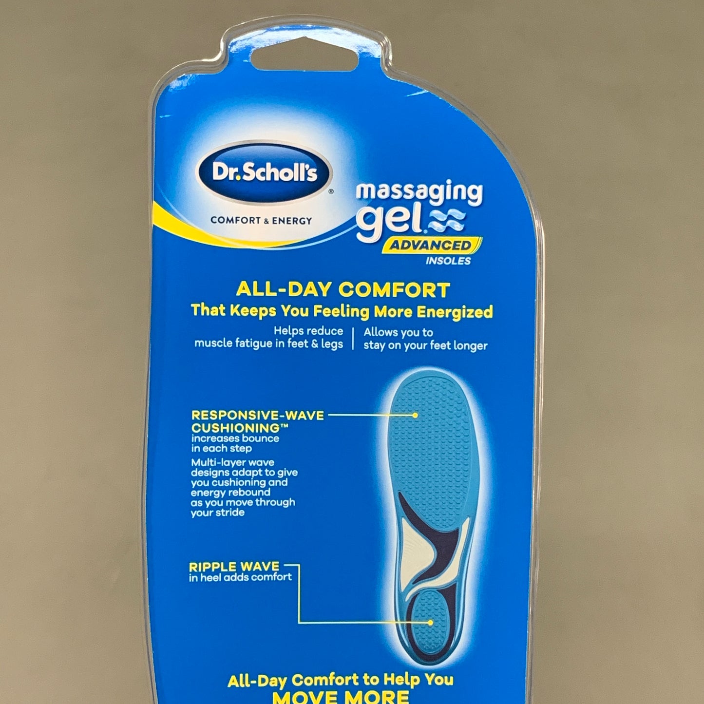 DR. SCHOLL'S Energizing Comfort Massaging Gel Insoles Sz Men's 8-14 Blue C9341 (New)