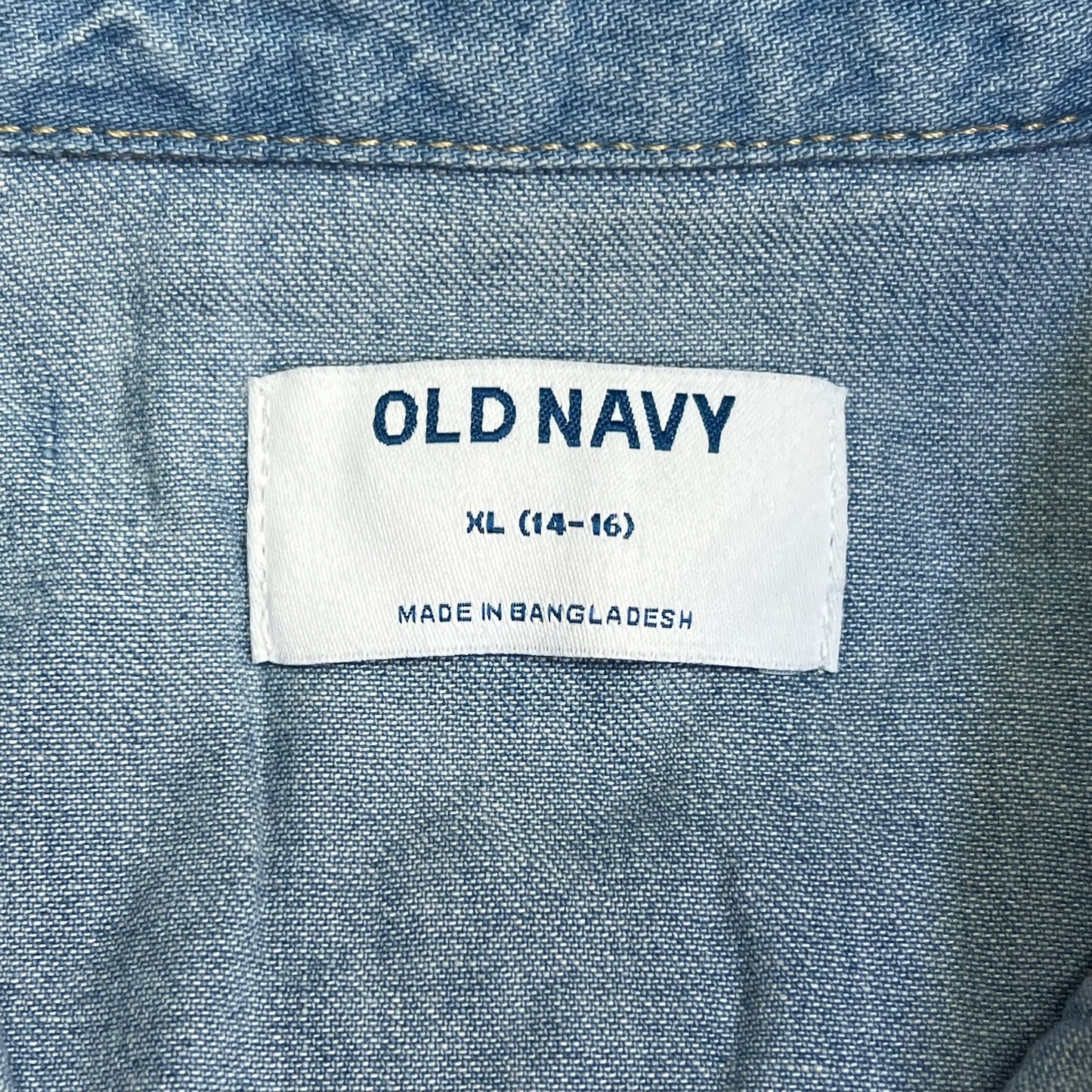 OLD NAVY Denim Western Pocket Shirt Long Sleeve Collared Boy's Sz XL Light Blue