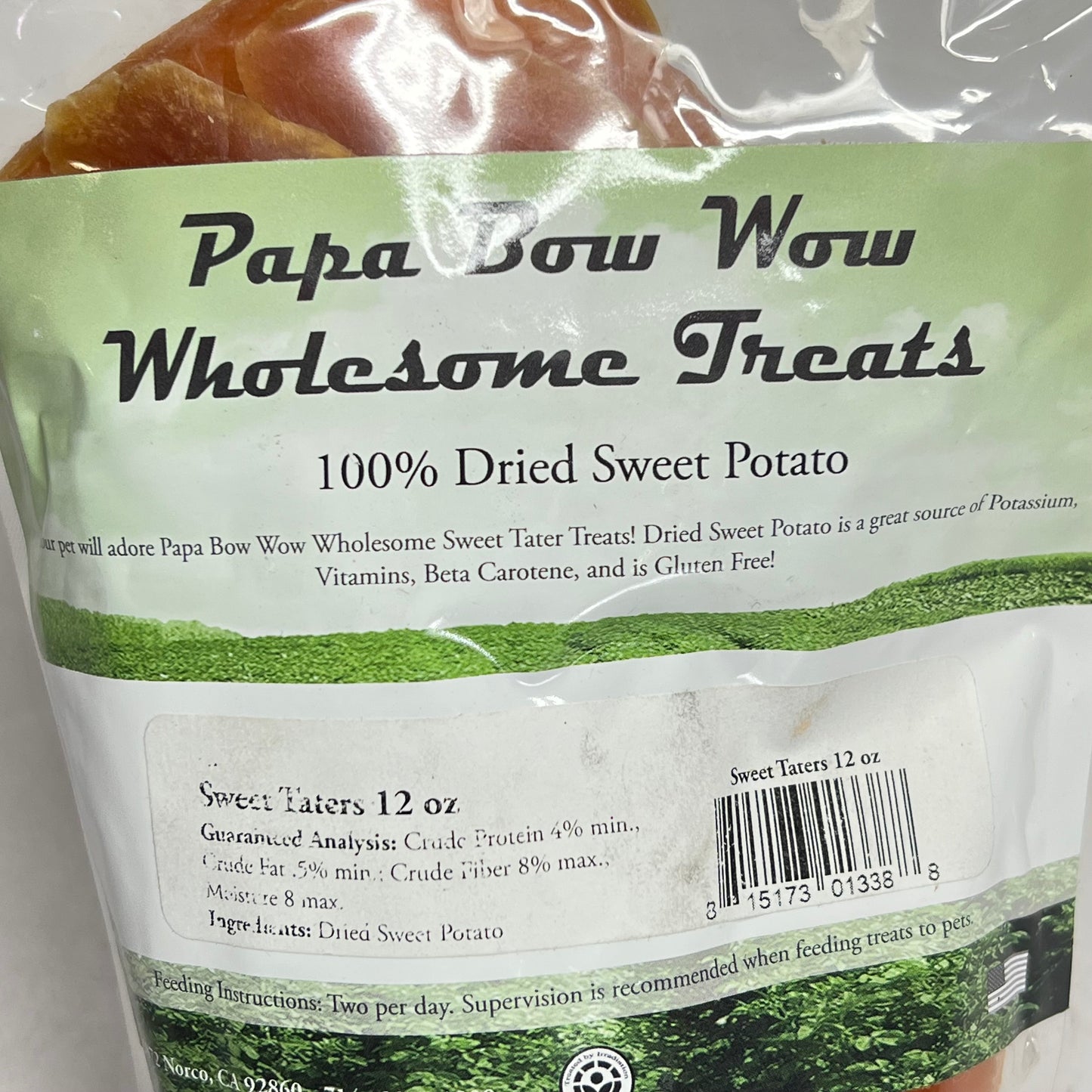 PAPA POW WOW (2 PACK) Wholesome Treats 100% Dried Sweet Taters 12 Oz BB 02/27