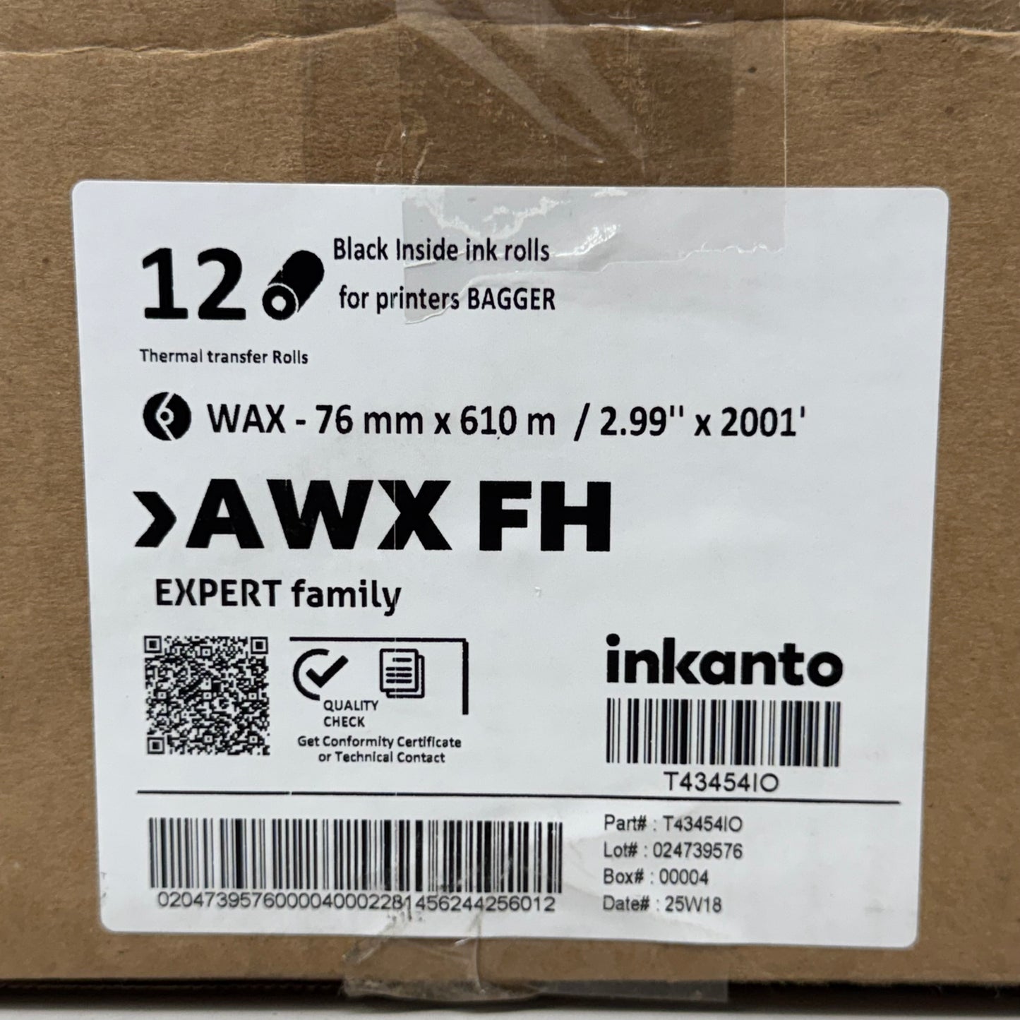 INKANTO (12 Pack) Black Inside Ink Rolls For Printers 2.99"x2001'  Black T43454IO