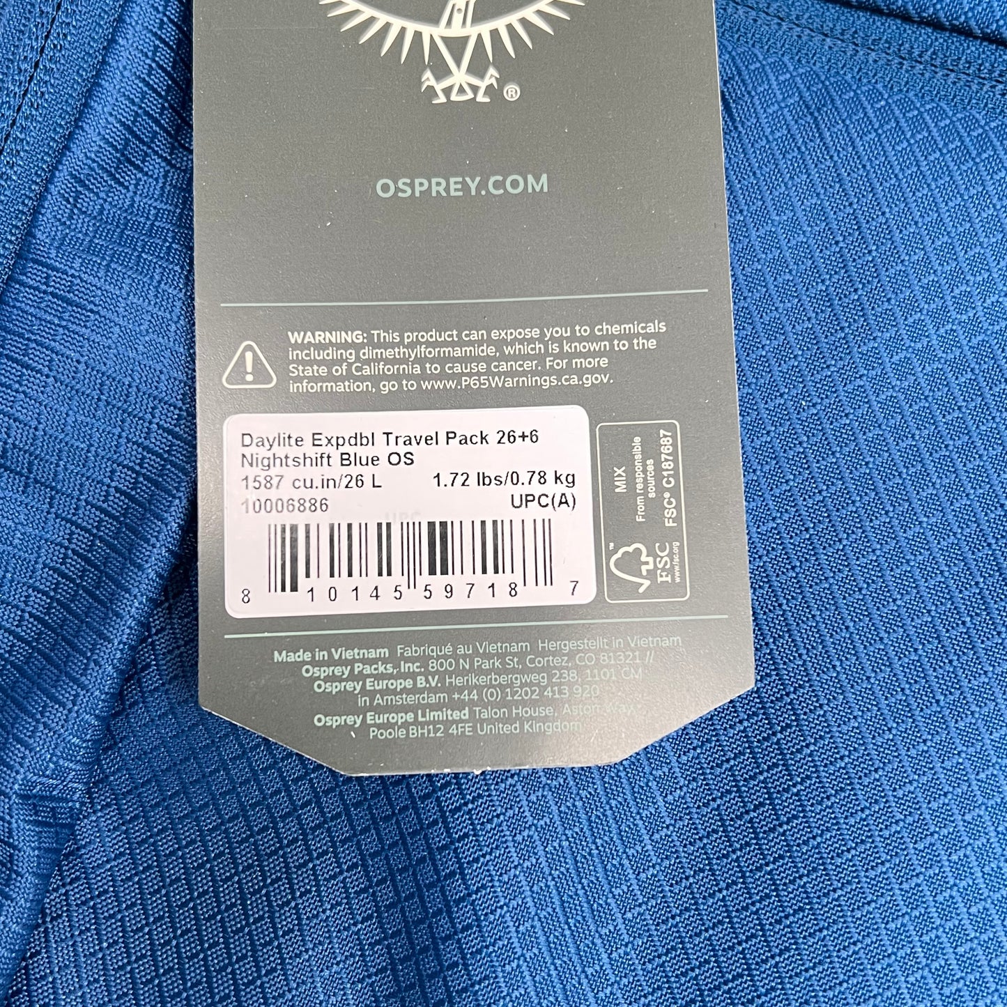 OSPREY Daylight Durable Expandable Travel Pack 26L Night Shift Blue 10006886