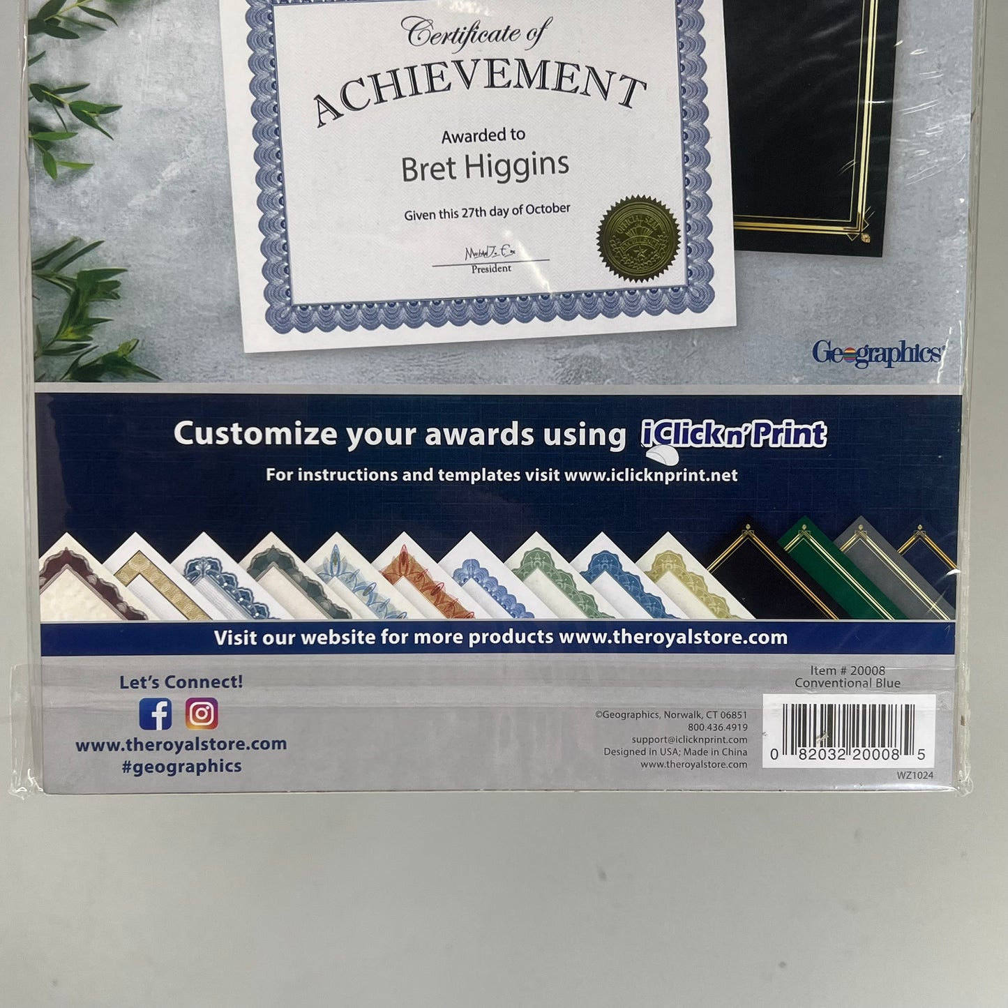 ZA@ GEOGRAPHICS  (2 PACK, 50 SHEETS EACH) Certificates  8.5"x11" Blue/Off White 20008E