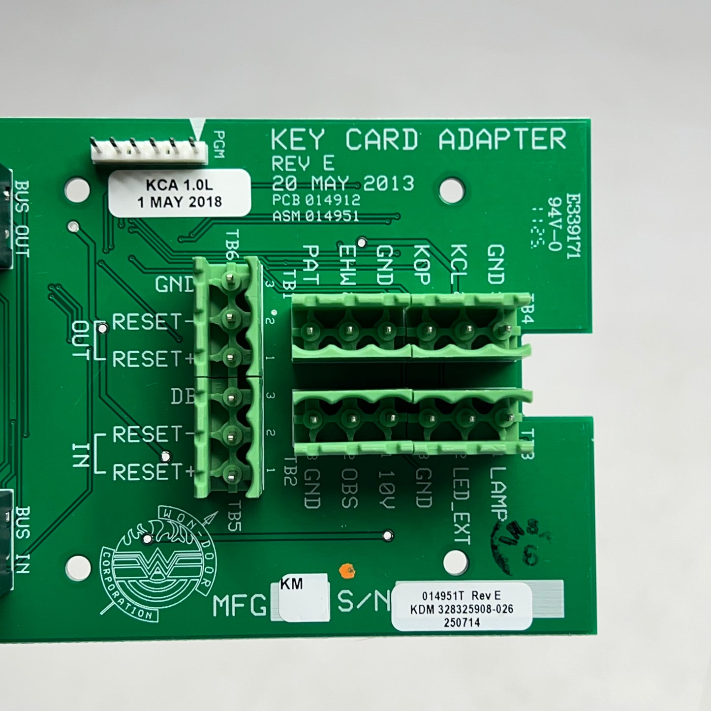 WON-DOOR Key Card Adapter Module Kit Mfg Date 01/22/2026 Green 016940